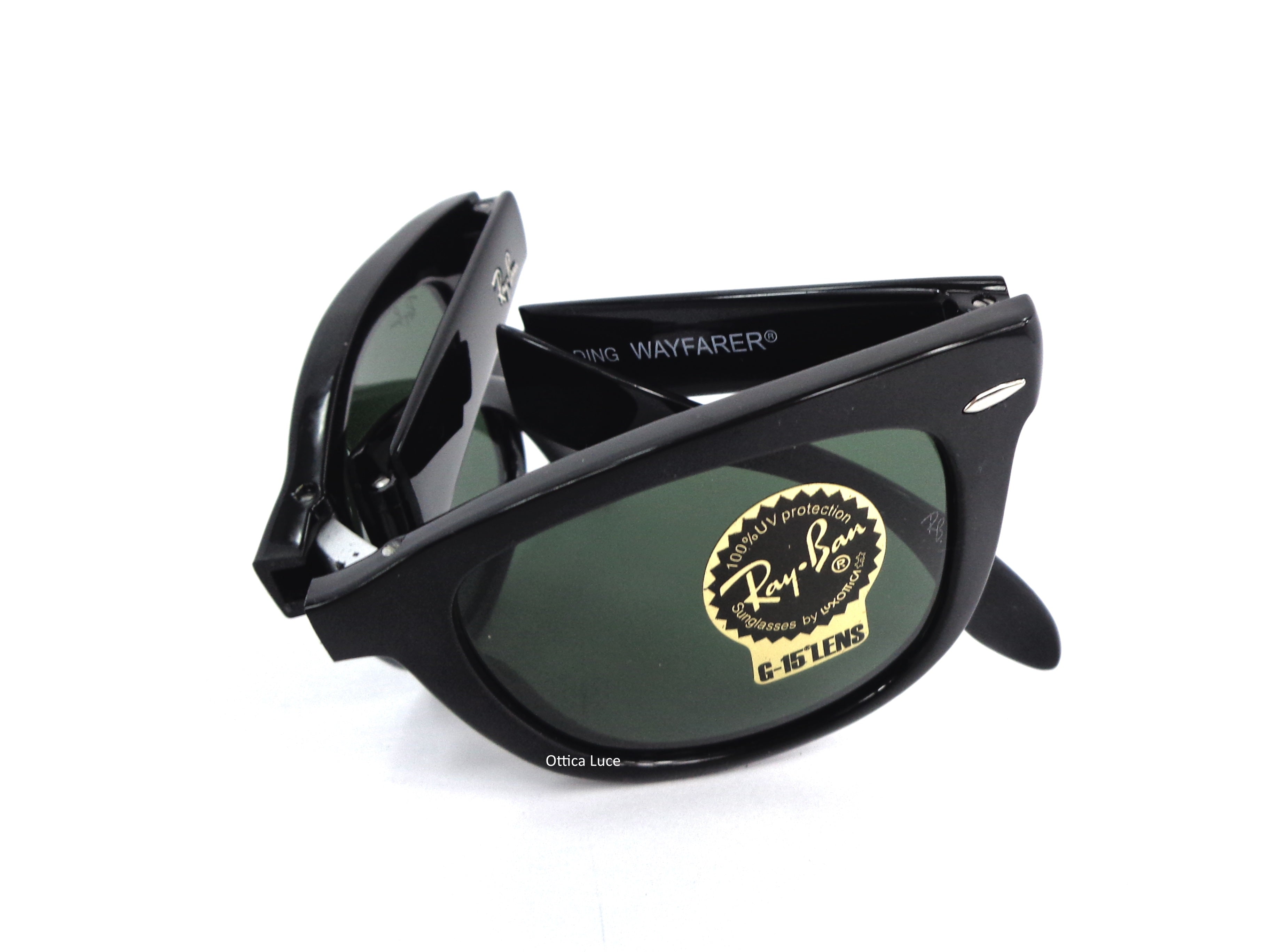 RAY BAN - Folding Waifarer 4105 601 Nero Lucido Calibro Grande 54 Pieghevole