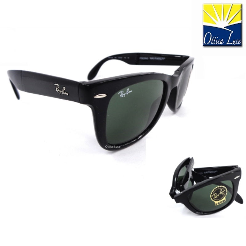 RAY BAN - Folding Waifarer 4105 601 Nero Lucido Calibro Grande 54 Pieghevole